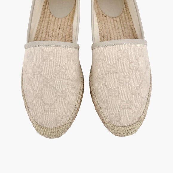 Gucci GG Espadrille Flats EU 38.5 US 8.5 White Gray Monogram Canvas Slip On Shoe - Picture 4 of 13